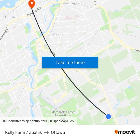 Kelly Farm / Zaatiik to Ottawa map