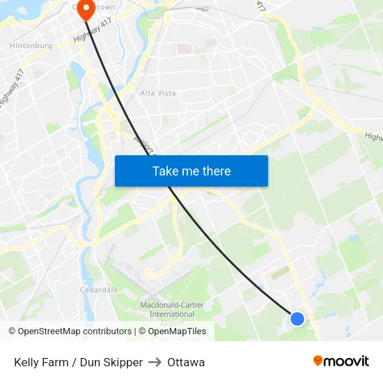 Kelly Farm / Dun Skipper to Ottawa map