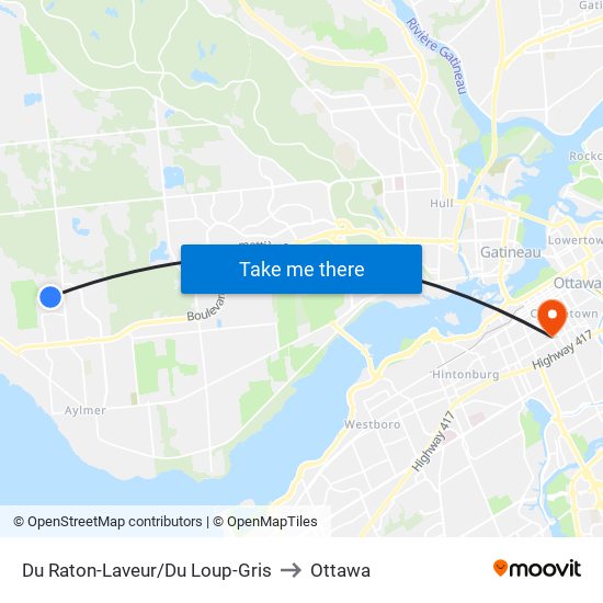 Du Raton-Laveur/Du Loup-Gris to Ottawa map