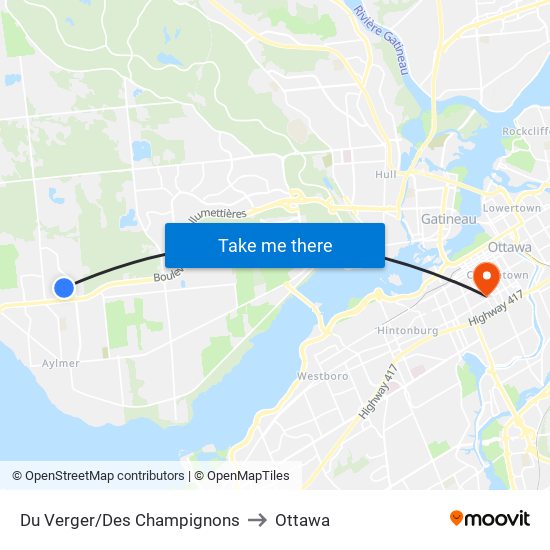 Du Verger/Des Champignons to Ottawa map