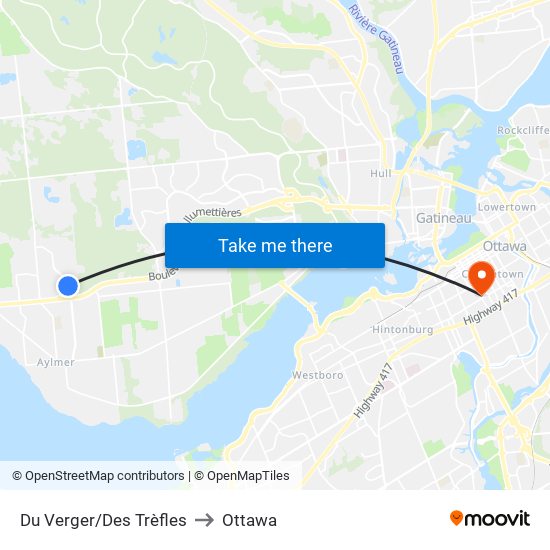 Du Verger/Des Trèfles to Ottawa map