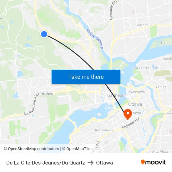 De La Cité-Des-Jeunes/Du Quartz to Ottawa map