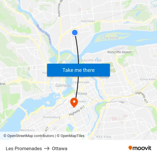 Les Promenades to Ottawa map
