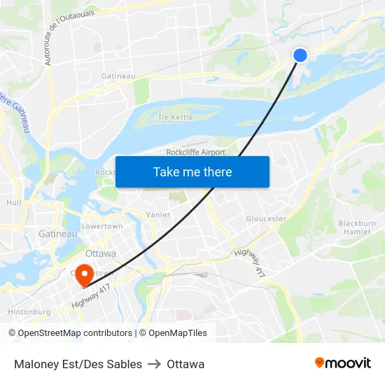 Maloney Est/Des Sables to Ottawa map