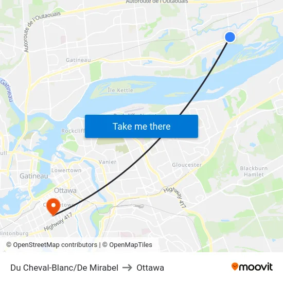 Du Cheval-Blanc/De Mirabel to Ottawa map