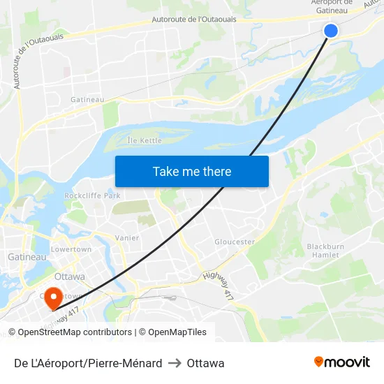 De L'Aéroport/Pierre-Ménard to Ottawa map