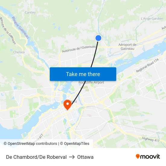 De Chambord/De Roberval to Ottawa map