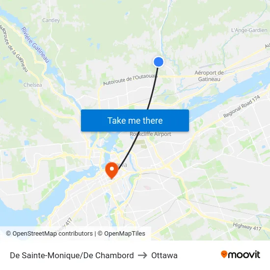 De Sainte-Monique/De Chambord to Ottawa map