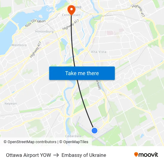 Ottawa Airport YOW to Embassy of Ukraine map