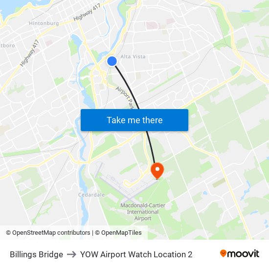 Billings Bridge to YOW Airport Watch Location 2 map