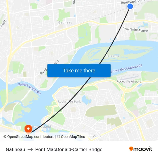 Gatineau to Pont MacDonald-Cartier Bridge map