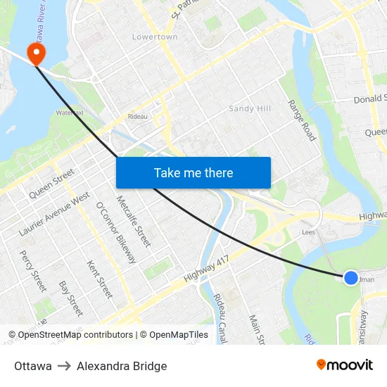 Ottawa to Alexandra Bridge map