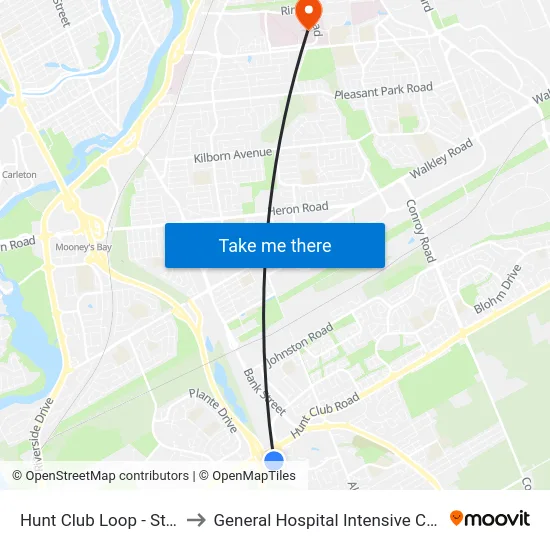 Hunt Club Loop - Stop 1a to General Hospital Intensive Care Unit map