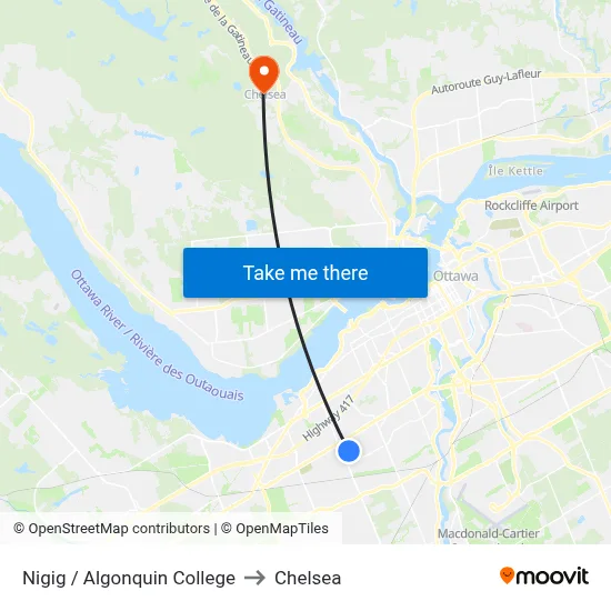 Nigig / Algonquin College to Chelsea map