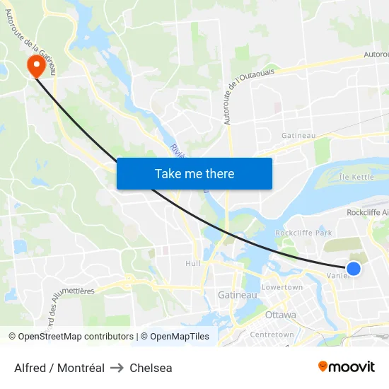 Alfred / Montréal to Chelsea map