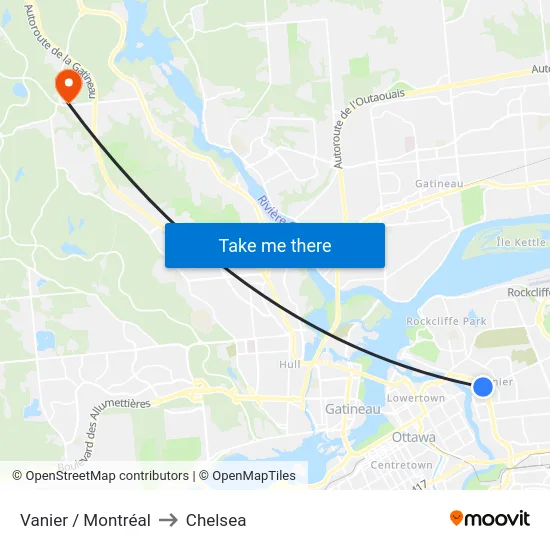 Vanier / Montréal to Chelsea map
