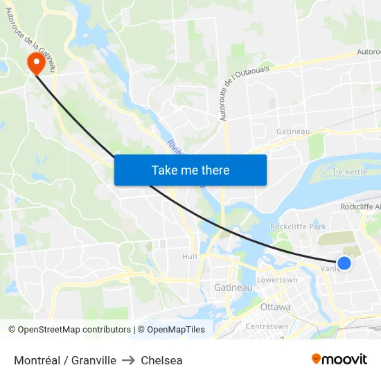 Montréal / Granville to Chelsea map