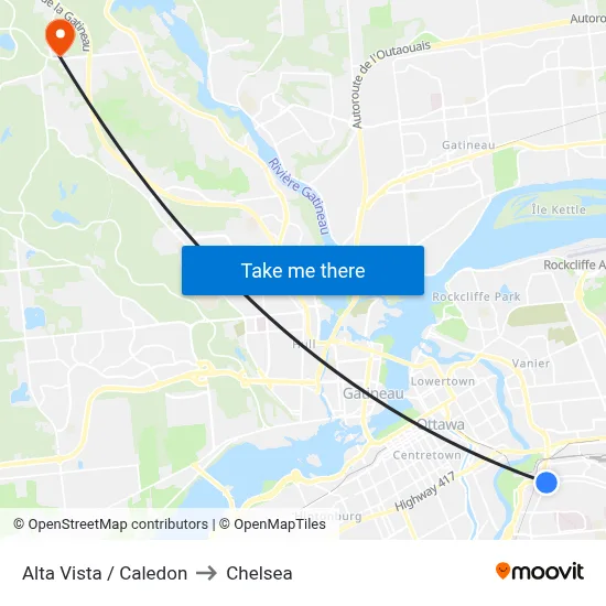 Alta Vista / Caledon to Chelsea map
