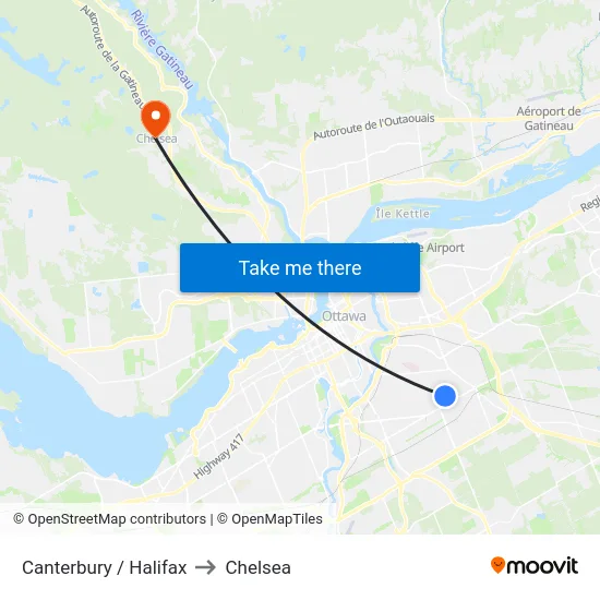 Canterbury / Halifax to Chelsea map