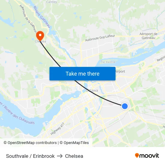 Southvale / Erinbrook to Chelsea map