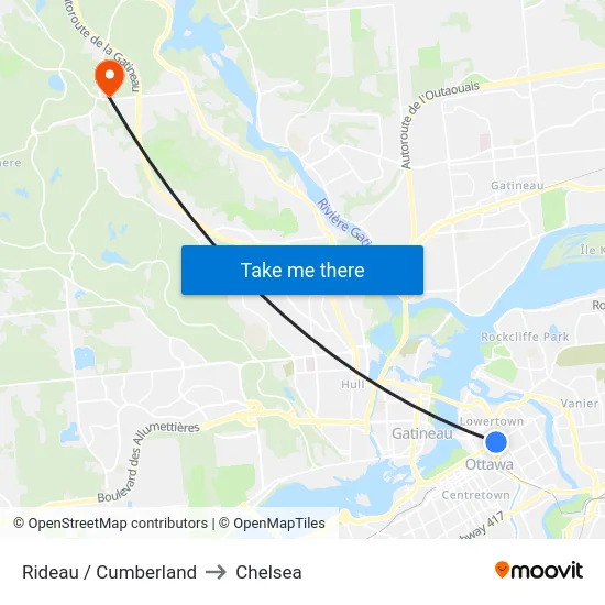 Rideau / Cumberland to Chelsea map