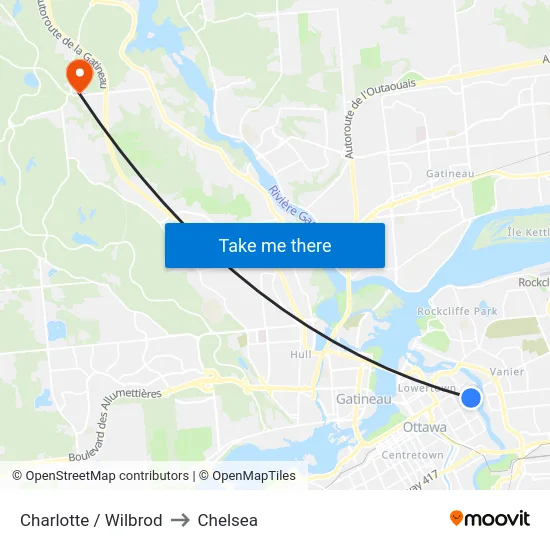 Charlotte / Wilbrod to Chelsea map