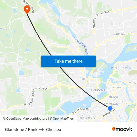 Gladstone / Bank to Chelsea map
