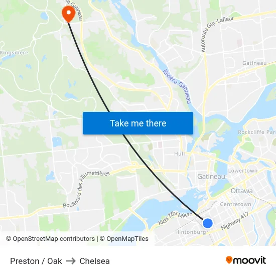 Preston / Oak to Chelsea map