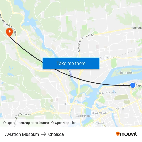 Aviation Museum to Chelsea map