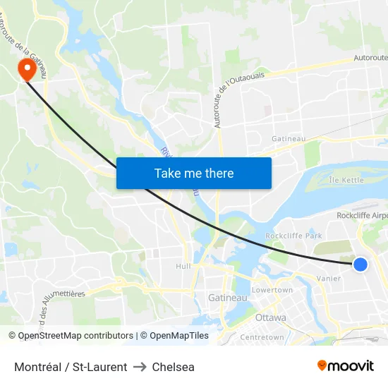 Montréal / St-Laurent to Chelsea map