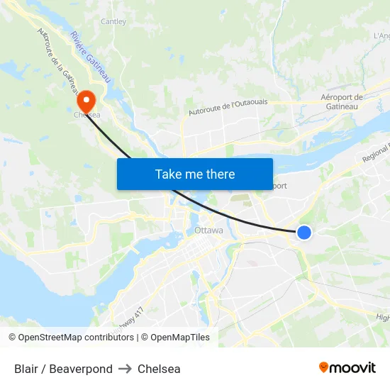 Blair / Beaverpond to Chelsea map