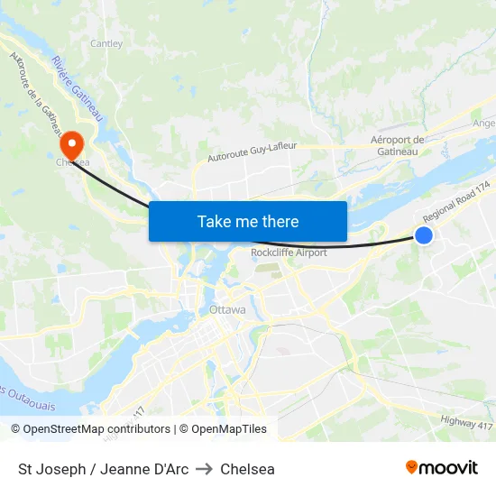 St Joseph / Jeanne D'Arc to Chelsea map