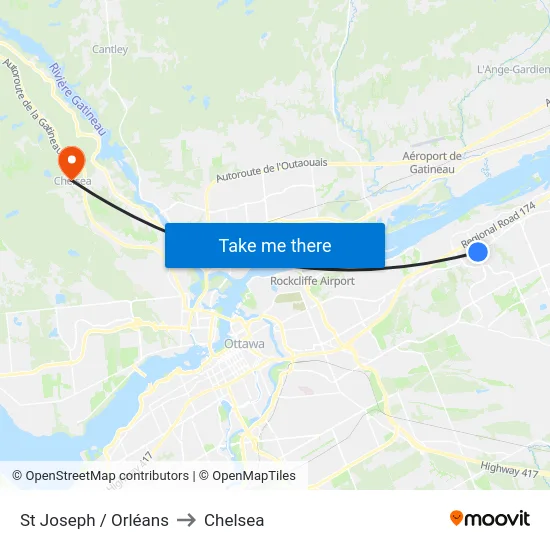 St Joseph / Orléans to Chelsea map