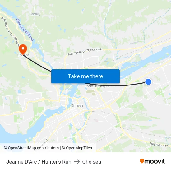Jeanne D'Arc / Hunter's Run to Chelsea map