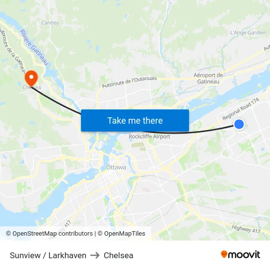 Sunview / Larkhaven to Chelsea map