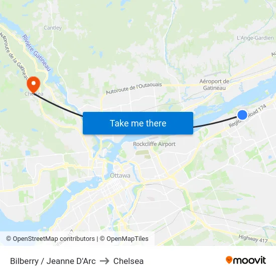 Bilberry / Jeanne D'Arc to Chelsea map