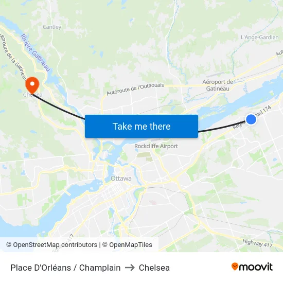 Place D'Orléans / Champlain to Chelsea map