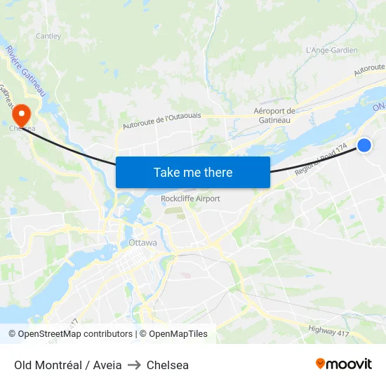 Old Montréal / Aveia to Chelsea map