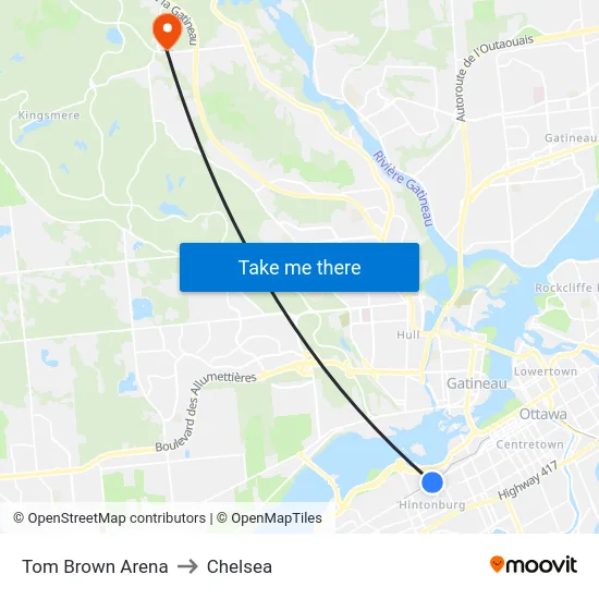 Tom Brown Arena to Chelsea map