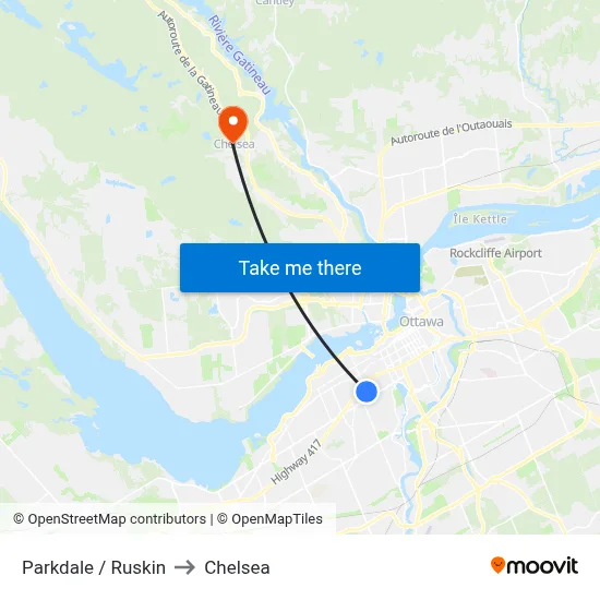 Parkdale / Ruskin to Chelsea map