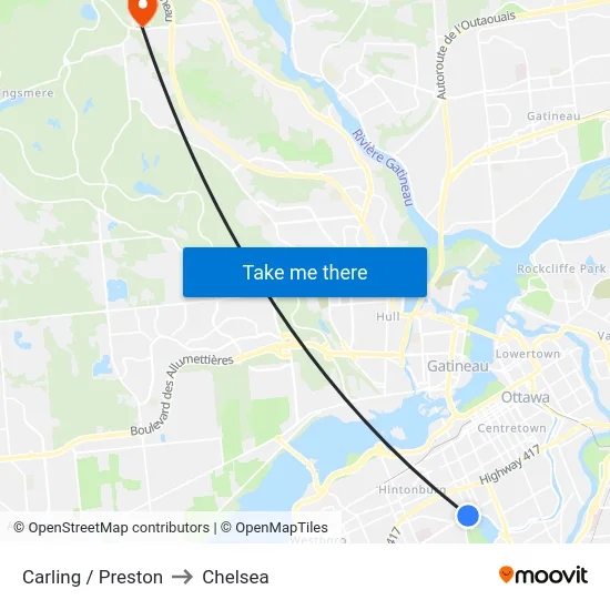 Carling / Preston to Chelsea map