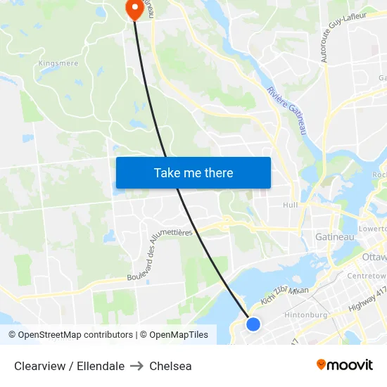 Clearview / Ellendale to Chelsea map