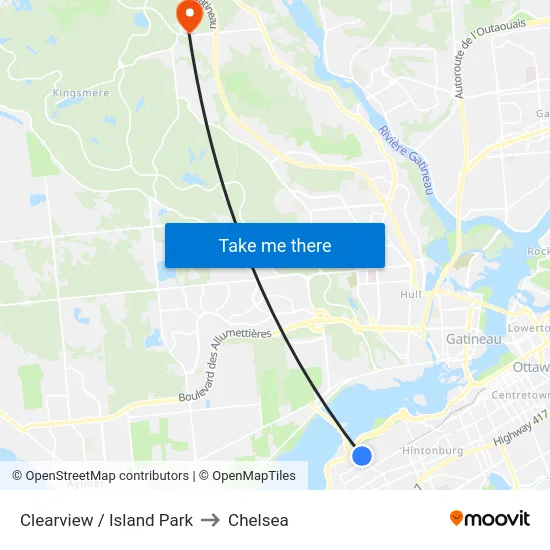 Clearview / Island Park to Chelsea map