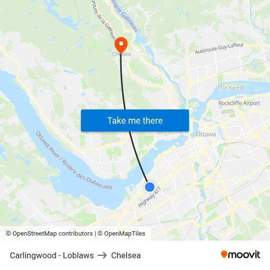 Carlingwood - Loblaws to Chelsea map