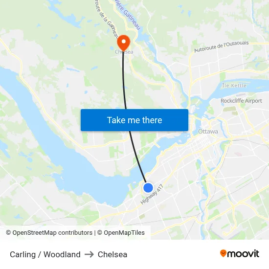 Carling / Woodland to Chelsea map