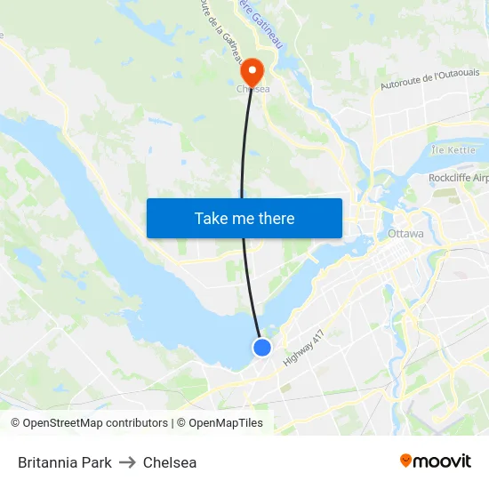 Britannia Park to Chelsea map