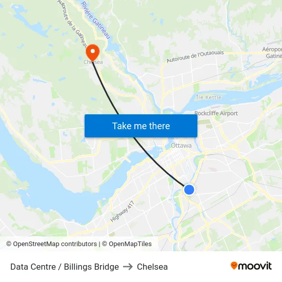 Data Centre / Billings Bridge to Chelsea map