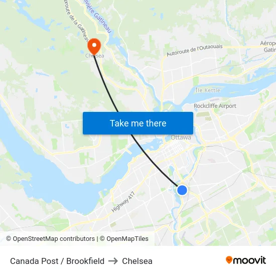 Canada Post / Brookfield to Chelsea map