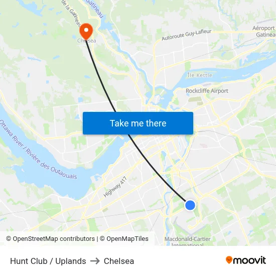 Hunt Club / Uplands to Chelsea map