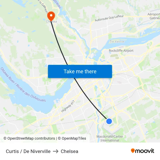 Curtis / De Niverville to Chelsea map